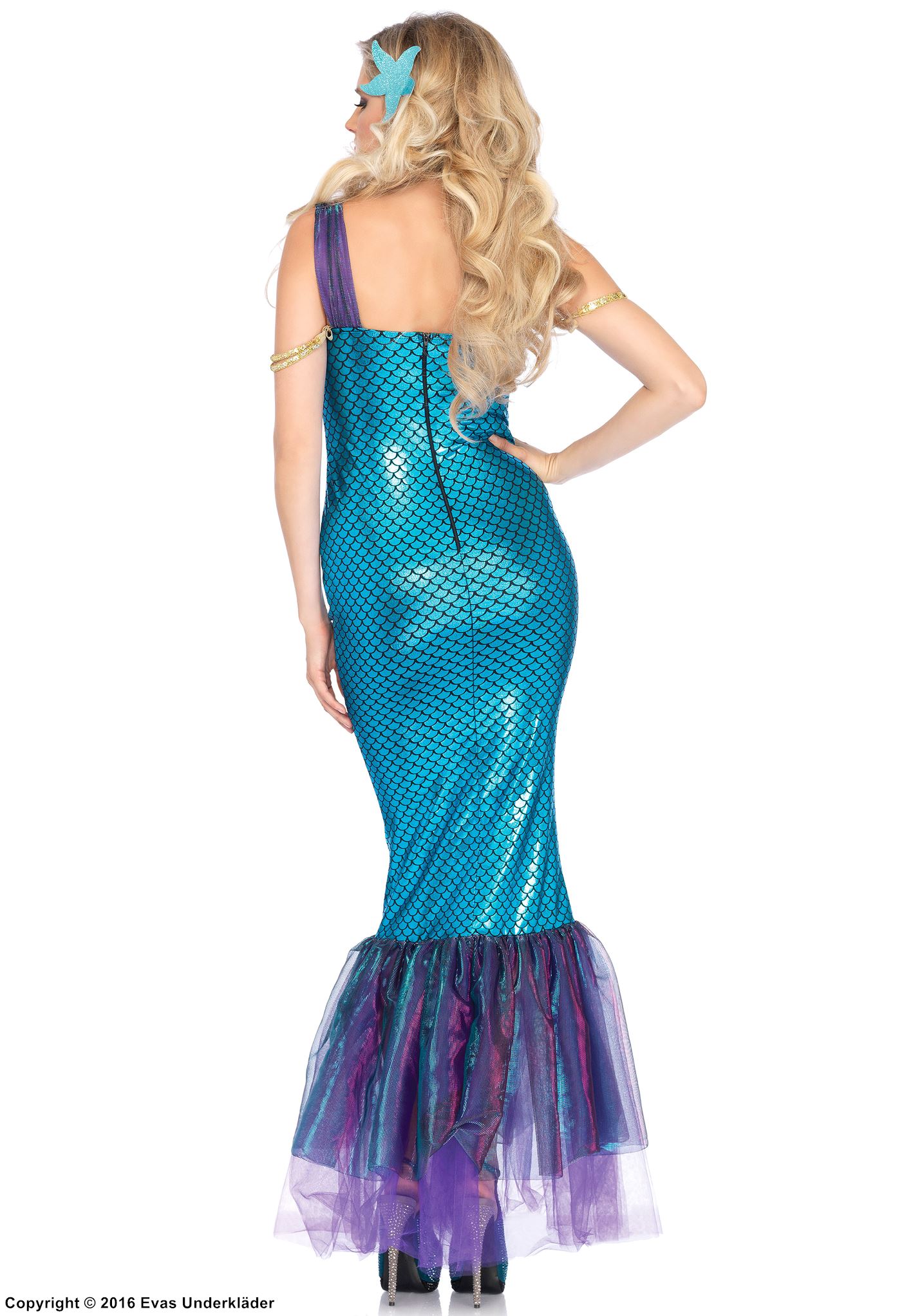 Mermaid, costume dress, sequins, mesh inlay, seashell